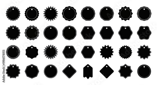 Set of black price tag labels and sticker shapes for sales and promotions