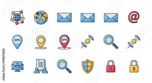 Set of digital communication and network security vector icons