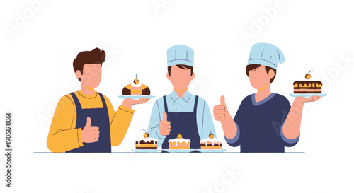 Bakers in Uniform Preparing and Presenting Cake Slices in a Bakery