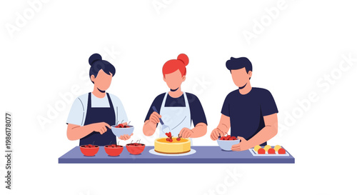 Group of People Cooking Together in a Modern Kitchen