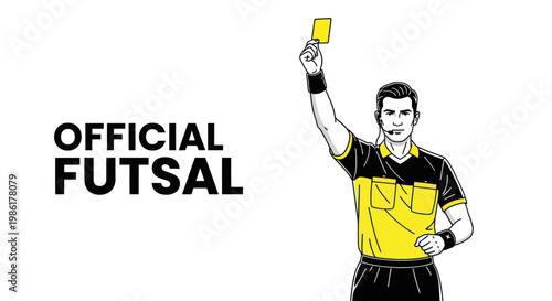 Official Futsal Referee Showing Yellow Card Illustration