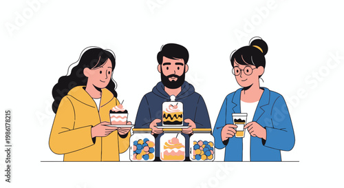 Friends Celebrating Birthdays with Cake and Drinks