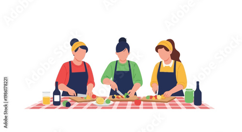Cooking Class with Three Women Preparing Food Together