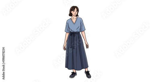 Stylish young woman wearing casual summer outfit minimalist vector illustration