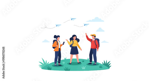 Hiking Group Balancing Nature Adventure Outdoor Exploration