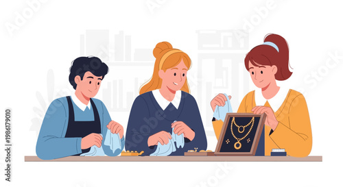 Girls Shopping for Jewelry at a Store Display