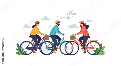 Group of Friends Cycling Outdoors on a Sunny Day