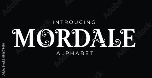 Introducing the Mordale alphabet in elegant white typography on a black background