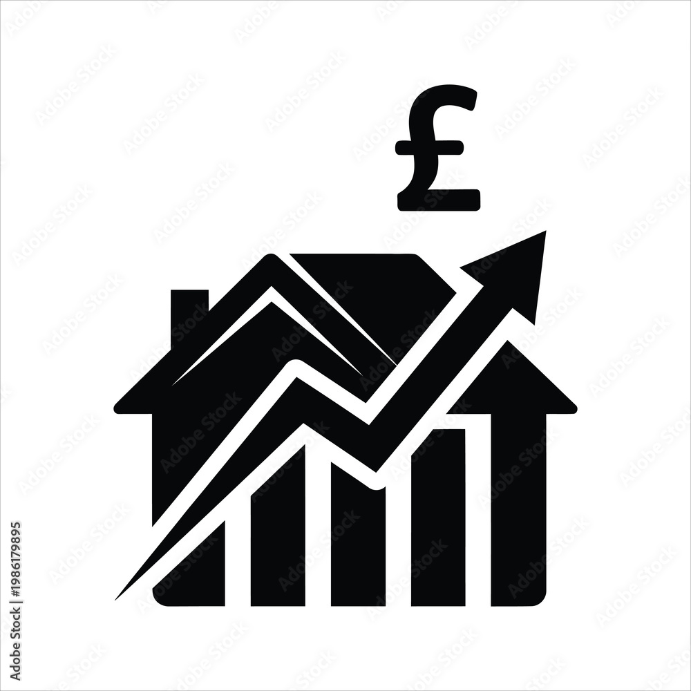 Obraz premium House with growing financial graph and pound symbol Vector Illustration Isolated on white background