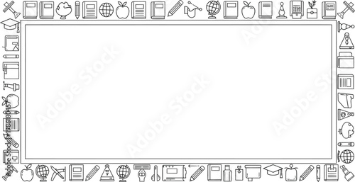 Education line icon frame, school supplies border with copy space, back to school vector background for teacher classroom announcements