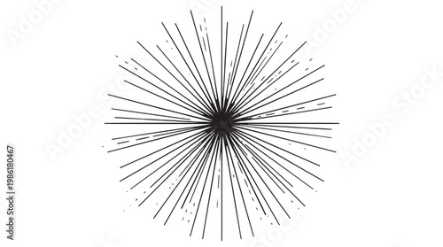 Black and white vector illustration of a starburst design with radial lines emanating from a central point on a plain white background