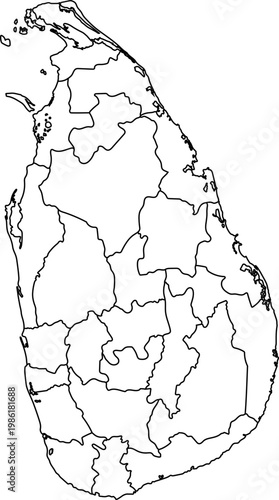 Sri Lanka Map with Administrative Districts Outline Vector Template