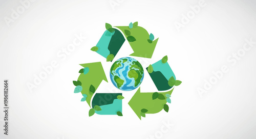 Recycling Symbol with Earth and Leaves Illustrating Environmental Sustainability and Eco-Friendly Practices