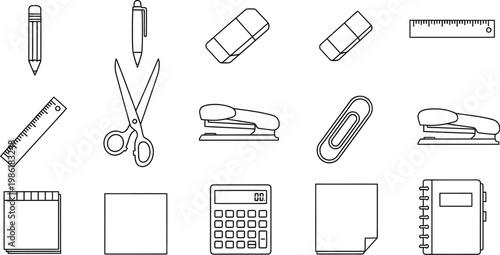 Collection of assorted stationery items and office supplies laid out for creative work.