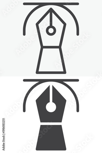 Design tools icon set with pen nib and drafting shape. Line, outline and solid icon styles. Editable stroke vector sign, symbol. Design tools icon for creative work twice.