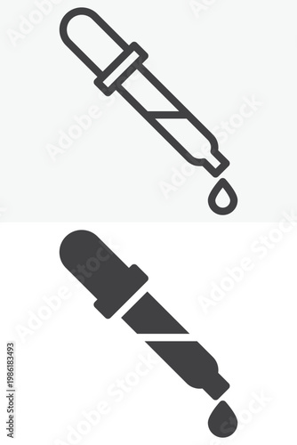 Eyedropper design tool icon set for color picking. Line, outline and solid icon styles. Editable stroke vector sign, symbol. Eyedropper icon for color selection twice.