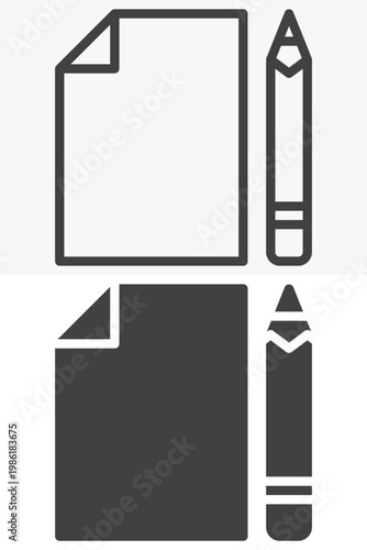 File document and pencil icon set for editing files. Line, outline and solid icon styles. Editable stroke vector sign, symbol. File document pencil icon for edit twice.