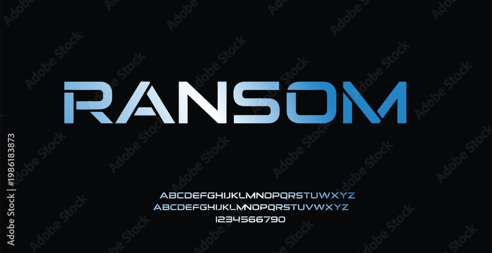 Fototapeta premium A modern font style with the word Ransom and alphabet letters on a black background