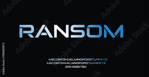 A modern font style with the word Ransom and alphabet letters on a black background