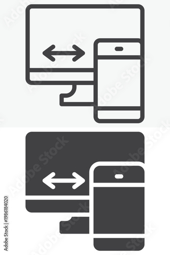 Responsive web design icon set with desktop and mobile screens. Line, outline and solid icon styles. Editable stroke vector sign, symbol. Responsive design icon for web twice.