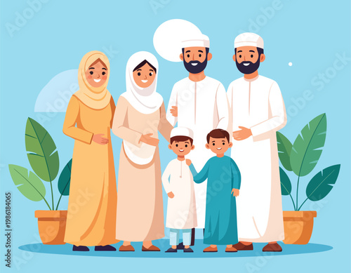 Muslim Family Portrait Illustration.
