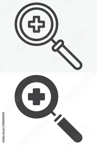 Enlarge magnifier icon set with plus zoom symbol. Line, outline and solid icon styles. Editable stroke vector sign, symbol. Enlarge magnifier icon for zoom twice.