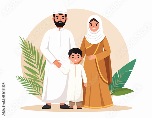 Muslim Family Standing Together Portrait.