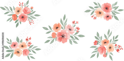 Set of red paint splashes isolated on a seamless floral pattern design featuring summer butterflies and autumn leaf art elements