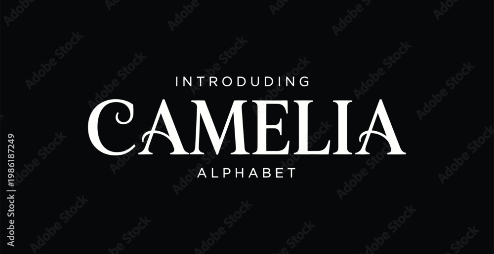 Fototapeta premium Introducing the elegant Camelia alphabet font on a sleek black background