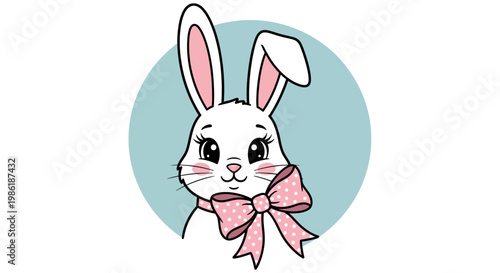 Cute White Rabbit Wearing Pink Bow.