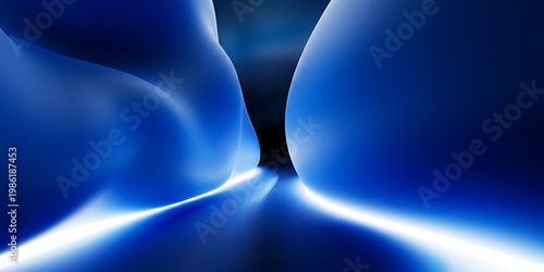 Abstract Blue Neon Glow Wave with Dark Spike Silhouette  Futuristic Technology Background