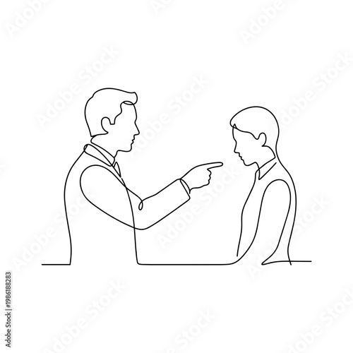 Manager giving order to employee. Continuous one line drawing vector illustration. Minimalist business concept isolated on white background