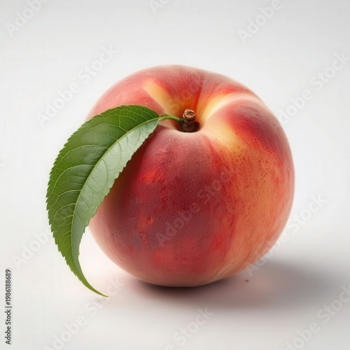 Peach with leaf isolated on white background
