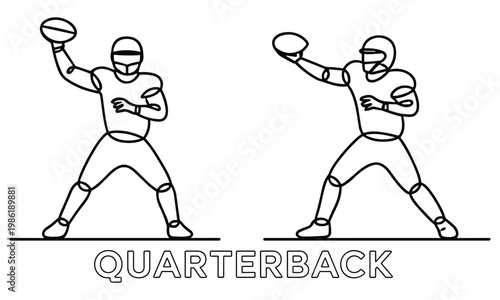 Two American football quarterbacks throwing the ball in minimalistic style