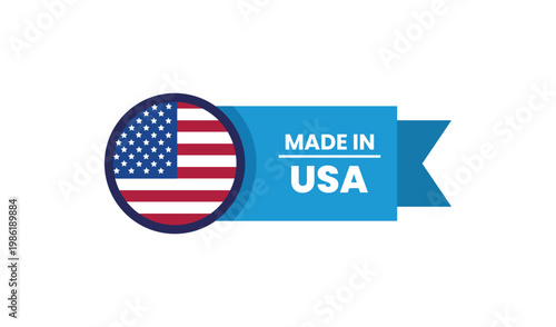 Vibrant blue banner with American flag circle and bold 'Made in USA' text, symbolizing patriotism and national pride.