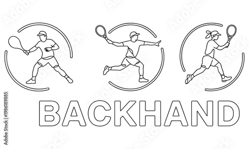 Tennis Players Executing Backhand Strokes Inside Circular Frames