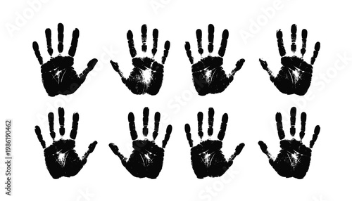 black handprints on transparent background vector illustration.