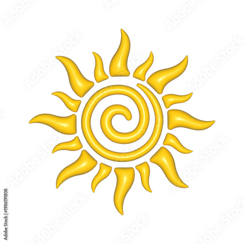 Sun with rays. 3d vector illustration. PNG with transparent background.