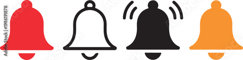 Set of ringing and static notification bell icons in various colors for alerts and communication