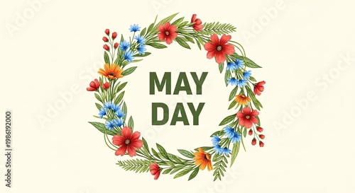 Watercolor floral may day greeting a spring celebration of flowers and text