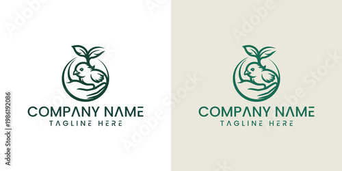 Vector logo design featuring a bird in a hand with a plant growing out of it for company branding and identity purposes
