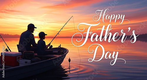 Happy fathers day silhouette of father and son fishing at sunset a heartwarming scene
