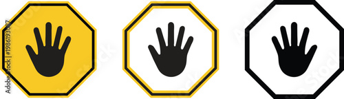Stop Hand Sign Icon Set Warning No Entry Access Denied Octagon Safety Symbol Vector