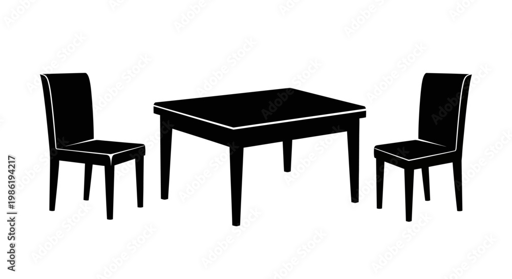 Fototapeta premium Simple dining set illustration with a table and two chairs silhouette