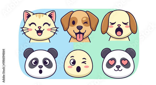 Cute cartoon animal faces emoticons.