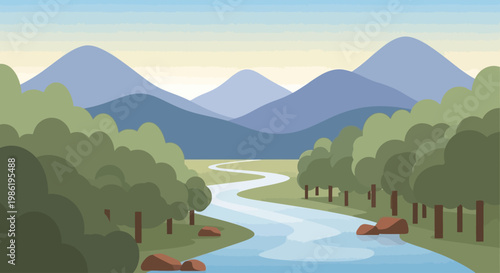 River flowing through green landscape.