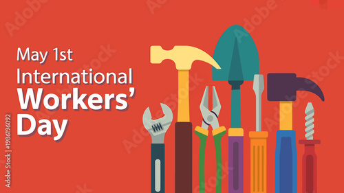 International Workers Day May 1st colorful tools graphic illustration