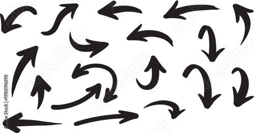 Title collection of hand drawn black arrows pointing in various directions on white background description a diverse set of roughly