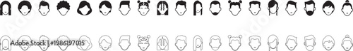 Hair care and styling for different hair textures. Vector set of human head templates of different genders, ages, and races.