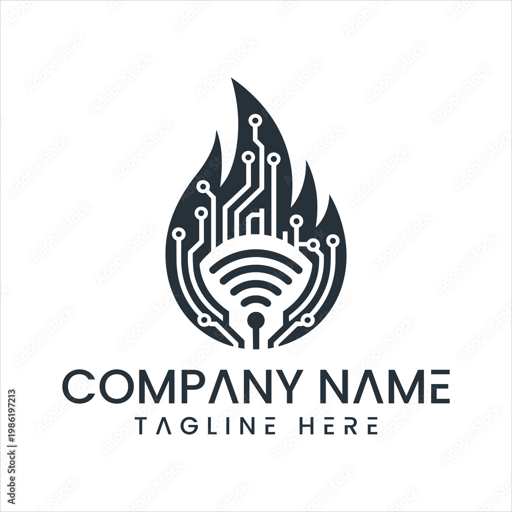 Φωτογραφία Technology company logo with circuit board and flame design